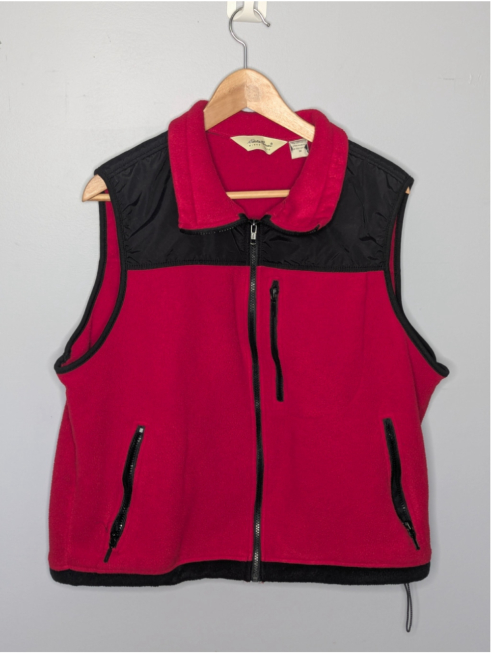 Vintage Eddie Bauer Fleece Vest Red Black Colorblock Gorpcore Men's Size Medium